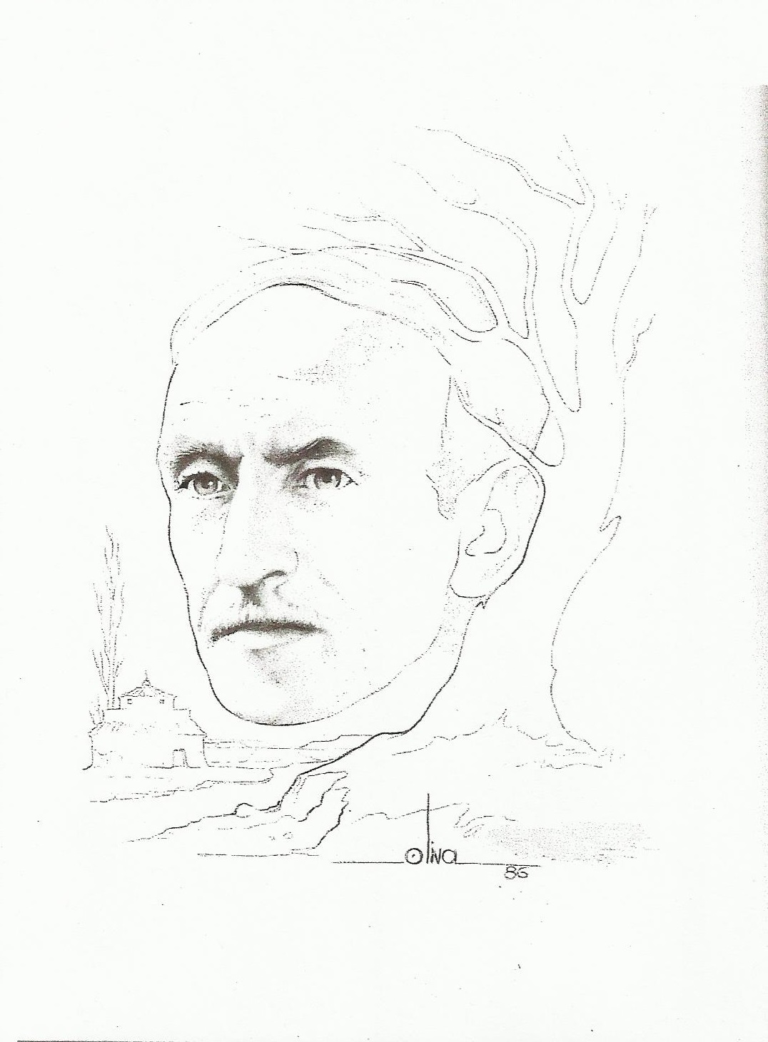 Juan José Cuadros Pérez en un dibujo al carboncillo de Rafael Oliva (1986)