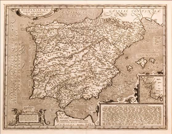 Mapa de España titulado Hispania Veteris Descriptio (1586)
