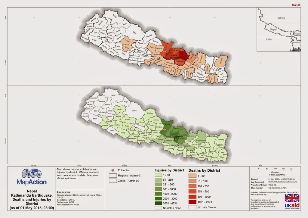 Mapa victimas por el terremono de Nepal 2015 por distrito